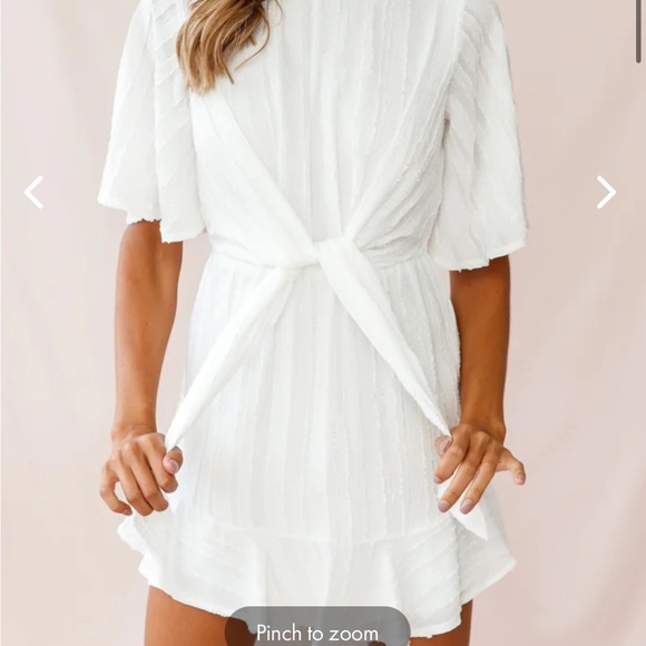 KNOWING TIE-FRONT FRILL HEM DRESS WHITE - Picture 3 of 6